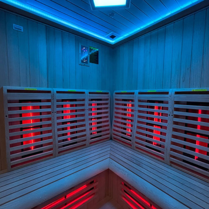 2 Person Infrared Indoor Corner Sauna Blue Lighting