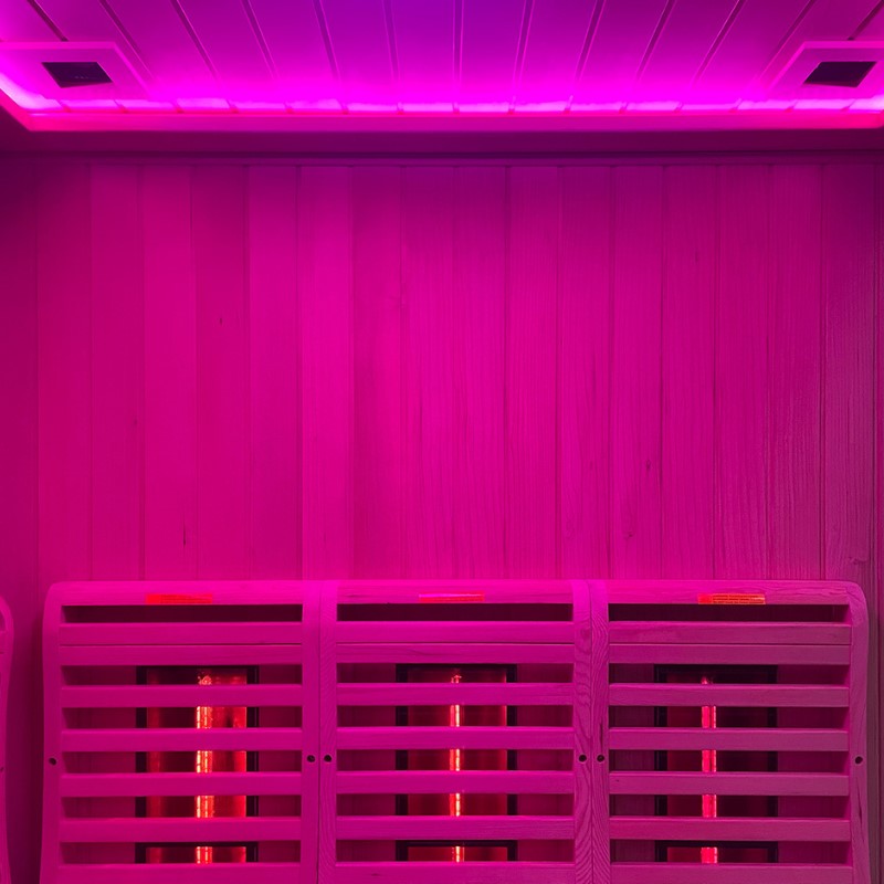 2 Person Infrared Indoor Corner Sauna Pink Lighting