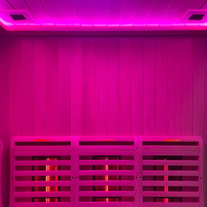2 Person Infrared Indoor Corner Sauna Pink Lighting
