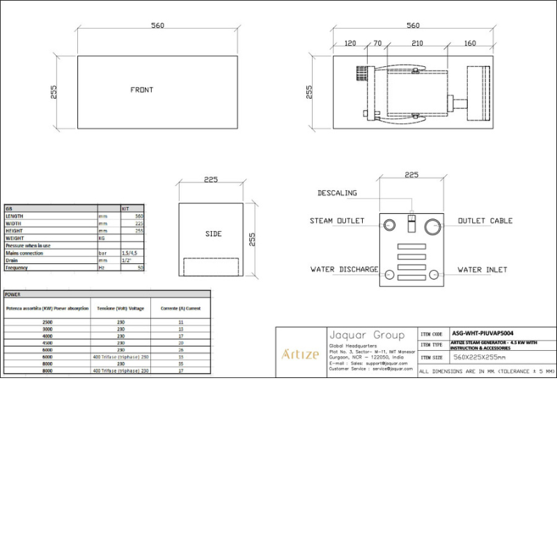 4.5kw 4.5KW Steam Power Generator with Touch Control Panel Specifications