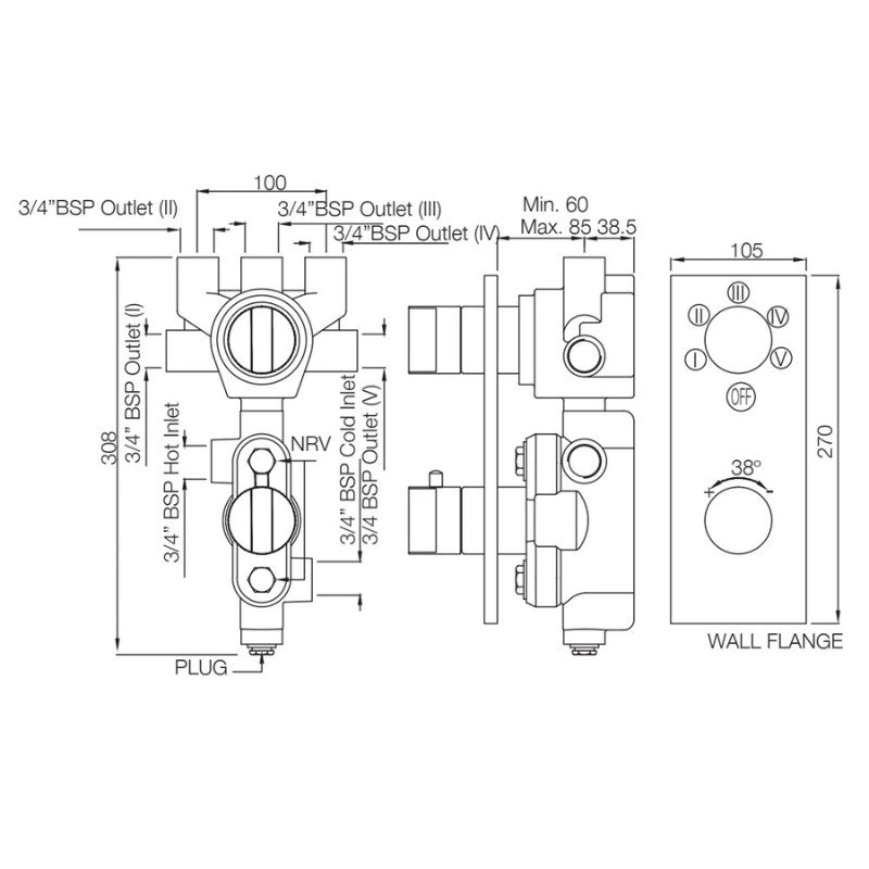 square thermostatic shower valve​