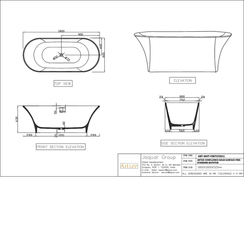 dimensions of the bath tub