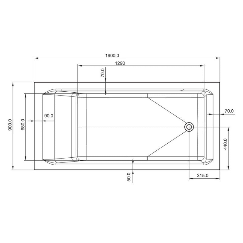 drawing of the dimensions of the bath tub