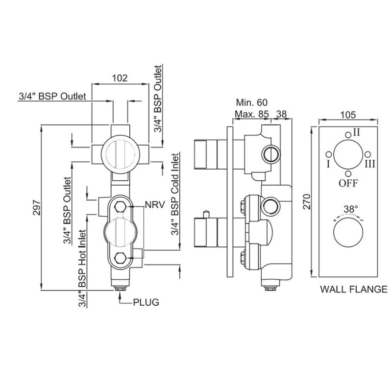 drawing of Showr Valve