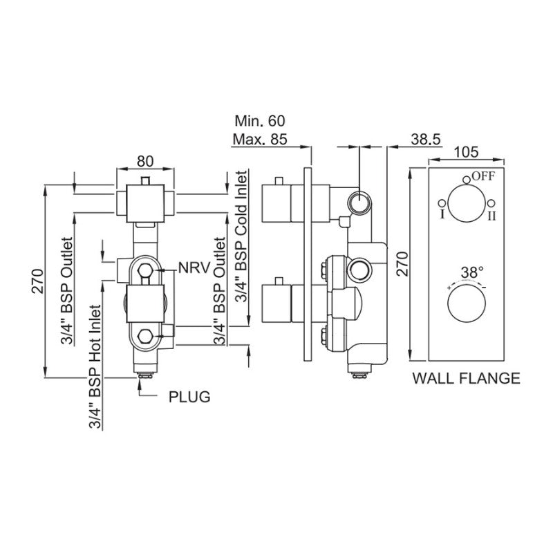 Thermostatic Shower Valve 2-Way 