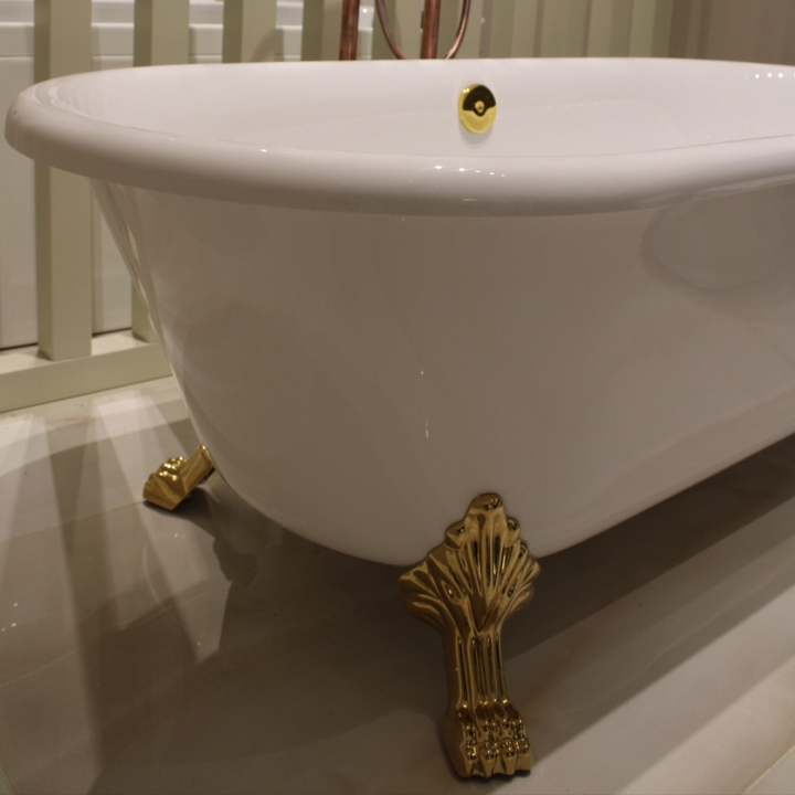 White and Gold Jaquar Queens Freestanding Bathtub White and Gold